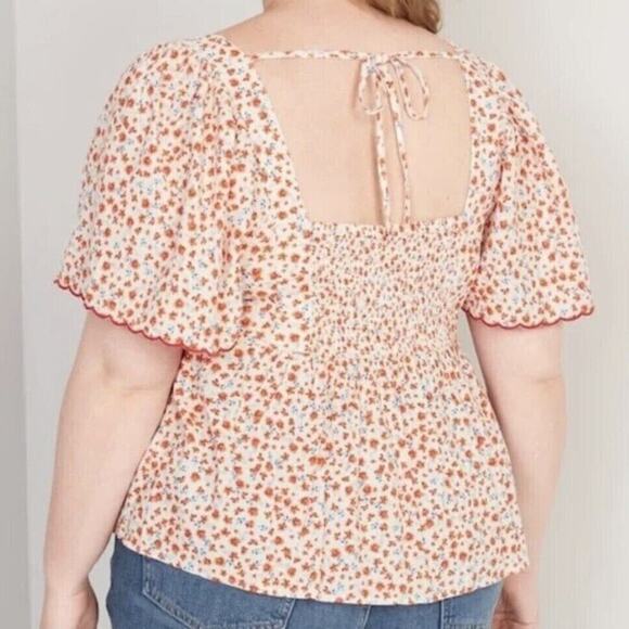 Old Navy Blouse Size 4X Floral Boho Babydoll Tie Back Short Flutter Sleeves Top - Picture 2 of 12